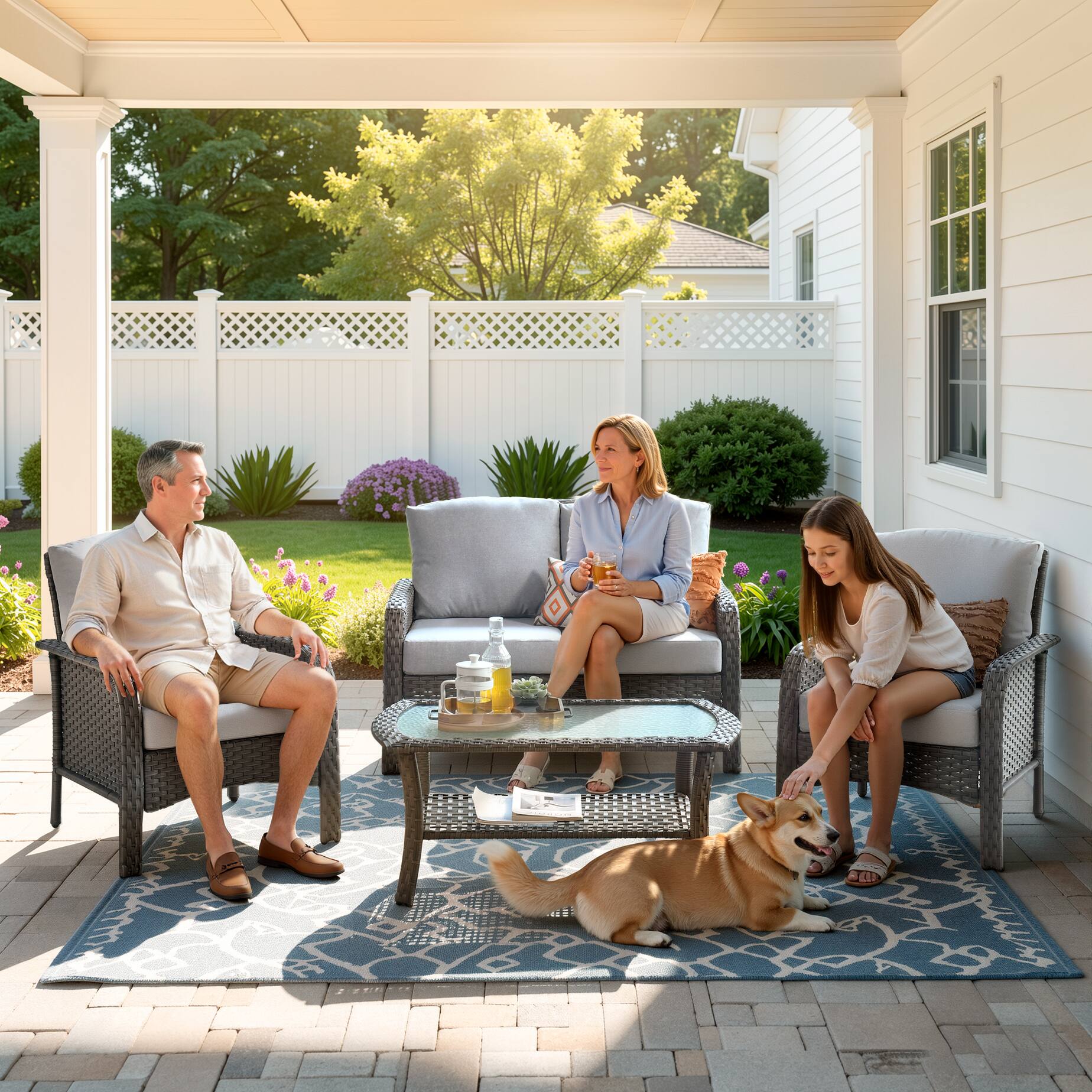 Alt View 2. Ovios - 4 PCS Patio Furniture Set, Outdoor Wicker Sofa with Armchairs & Coffee Table for Garden - Grey.
