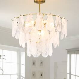 RYHNUYNE - 23.62" Modern Gold Chandelier 3-Tier Cloud Glass Pendant Ceiling Light with 9 Lights for Living Room Bedroom Dining Room