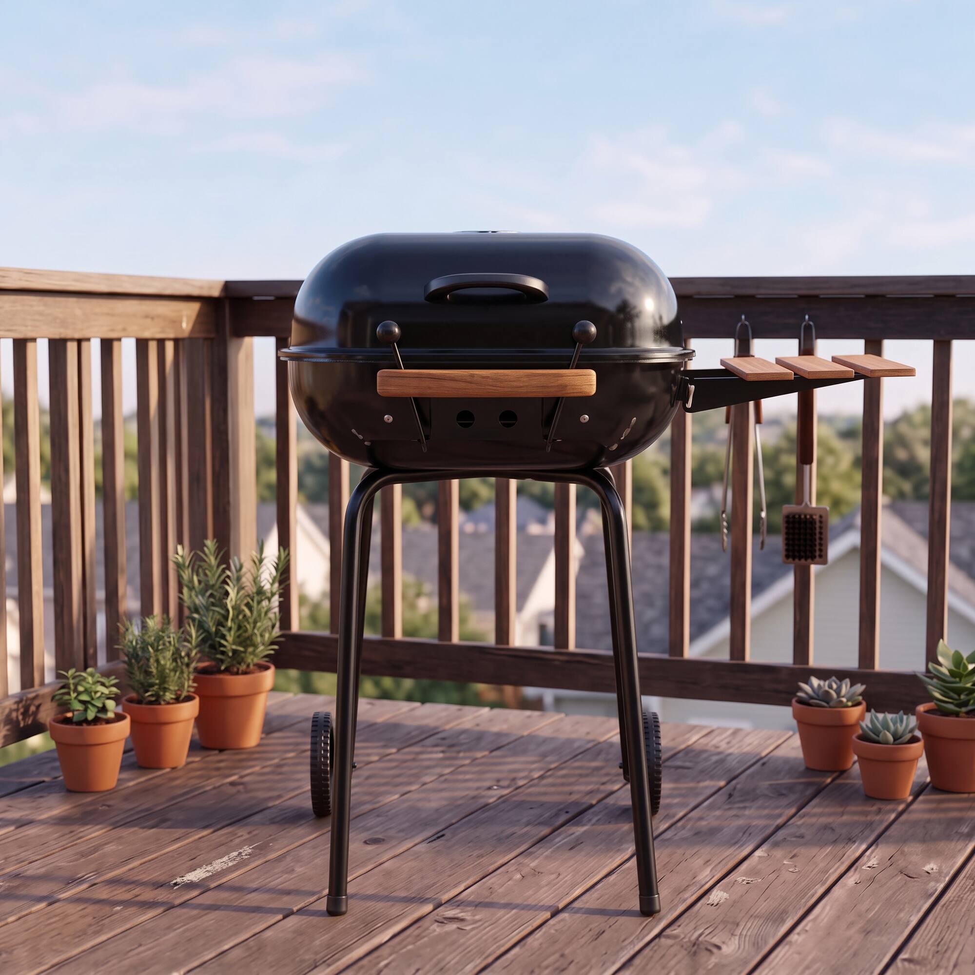 Alt View 4. Americana Grills - Americana The Swinger Portable Charcoal BBQ Grill w/ One Side Table, Black.