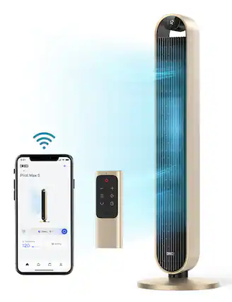 Dreo - 120°Oscillating Bladeless Fan for Bedroom, 25dB Quiet DC Motor, Standing Fan with Remote, 12 Hyper Wind Speeds - Gold