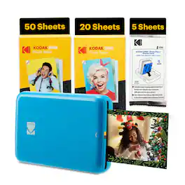 Kodak - Step Mobile Instant Photo Printer 2x3" & Zink Photo Paper (75 Sheets) Bundle - Blue