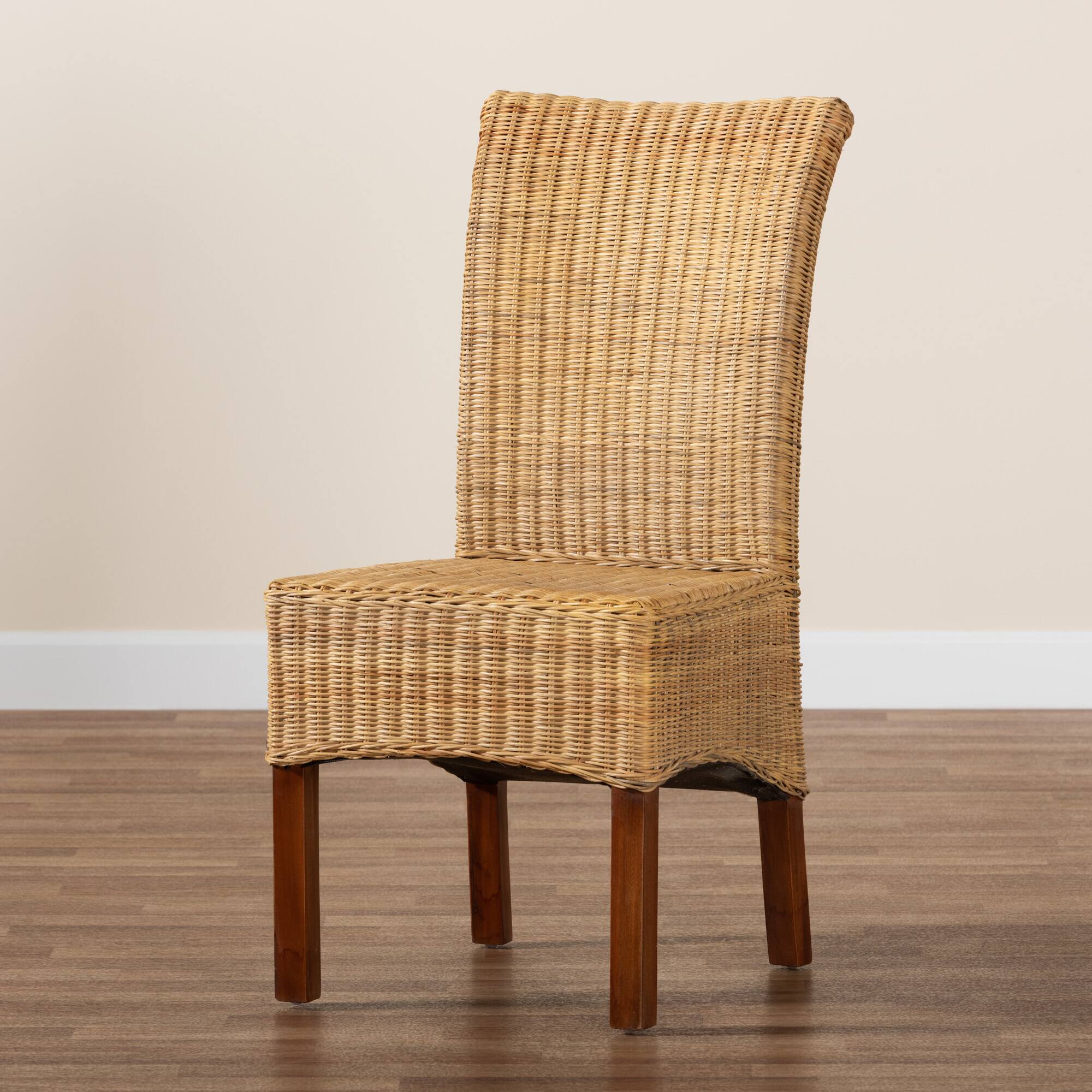 Alt View 5. bali & pari - Shamara Modern Bohemian Natural Rattan and Mahogany Wood Dining Chair - Natural Brown/Walnut Brown.