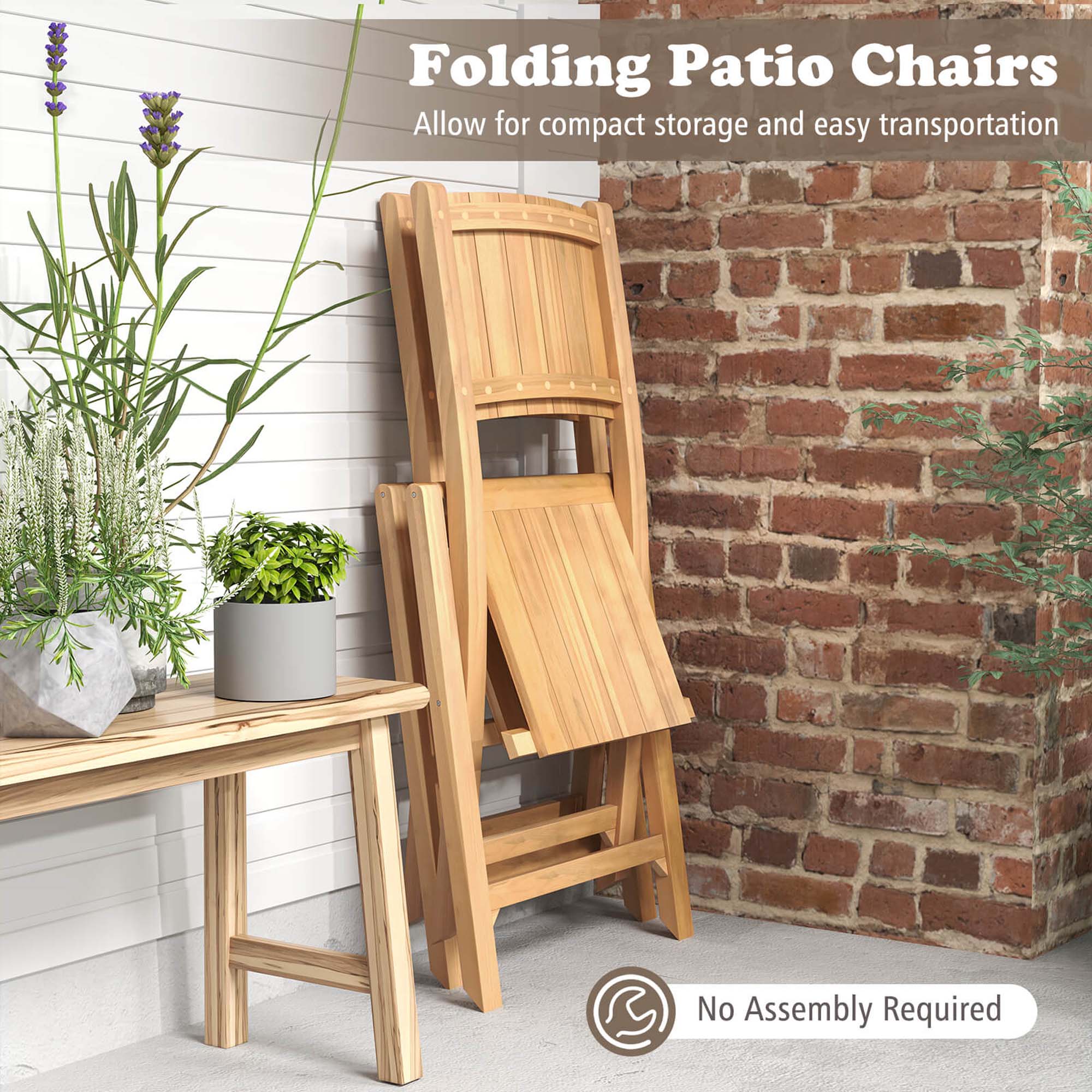 Folding Patio Chairs: Allow for compact storage and easy transportation. No Assembly Required.