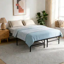 LUCKY ONE - Queen Size Steel Platform Bed Frame with Under-Bed Storage, Heavy Duty Metal Slats, Noise-Free, No Box Spring Needed - Black