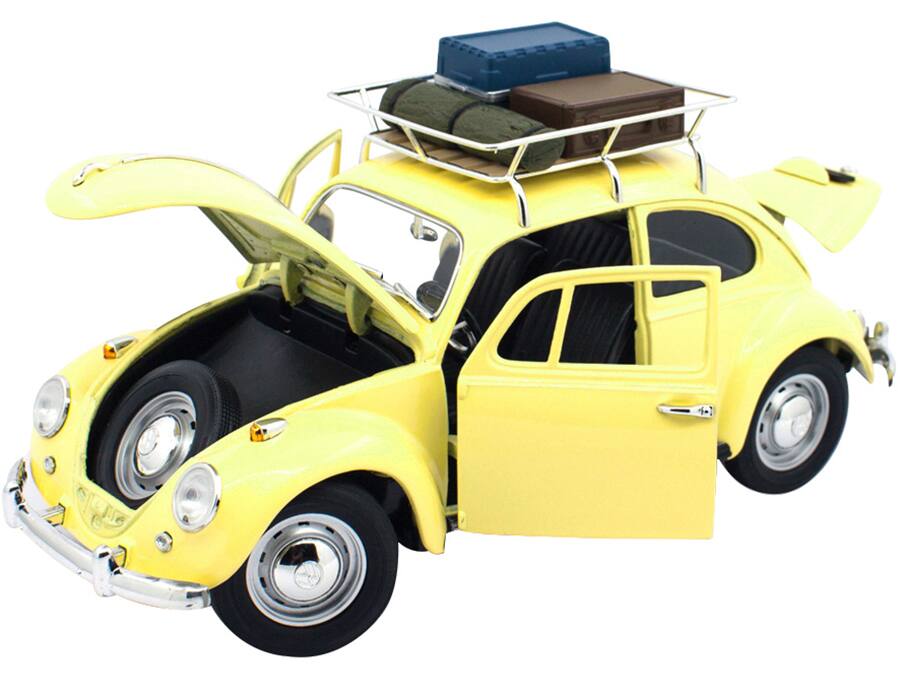 Alt View 1. Road Signature - 1967 Volkswagen Beetle with Roof Rack and Luggage Yellow 1/18 Diecast Model Car by Road Signature.