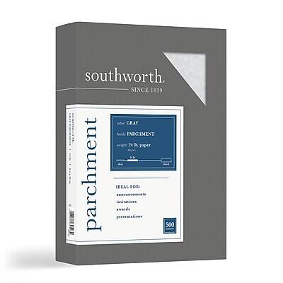 southworth  
SINCE 1839  

parchment  
color: GRAY  
finish: PARCHMENT  
weight: 24 lb. paper  

IDEAL FOR:  
invitations  
awards  
presentations  

500