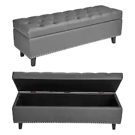 VEVOR - Button-Tufted Storage Ottoman Bench, PU Leather Bench with Storage and Solid Wood Legs, Modern Shoe Benches Seat - Gray