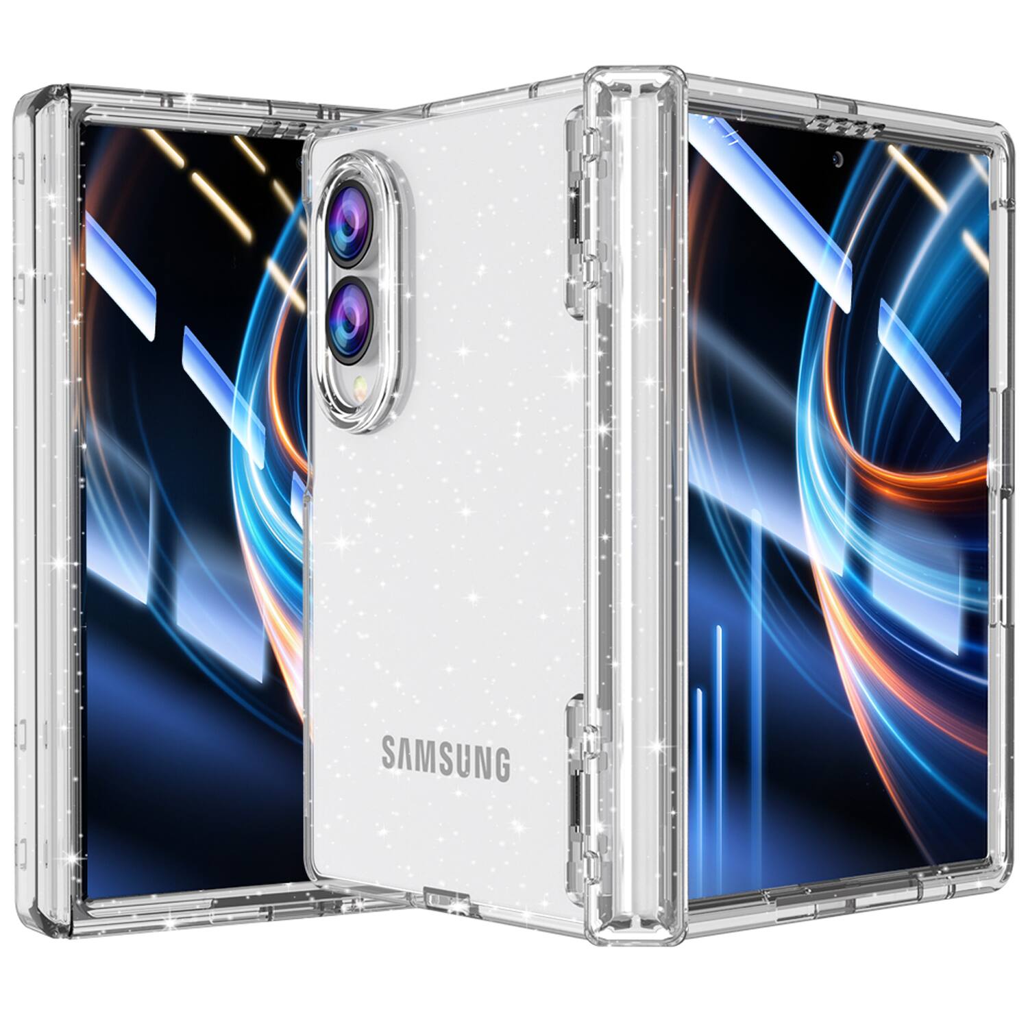Alt View 2. Dteck - for Samsung Galaxy Z Fold8 Case with Built-in Screen Protector, Full Hinge Protection,Rugged PC Glossy Clear Cover - Glitter.