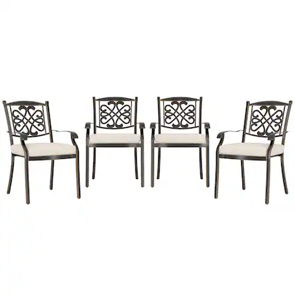 Front. Mondawe - 4-Piece Cast Alu Dining Chairs - Black+Beige.