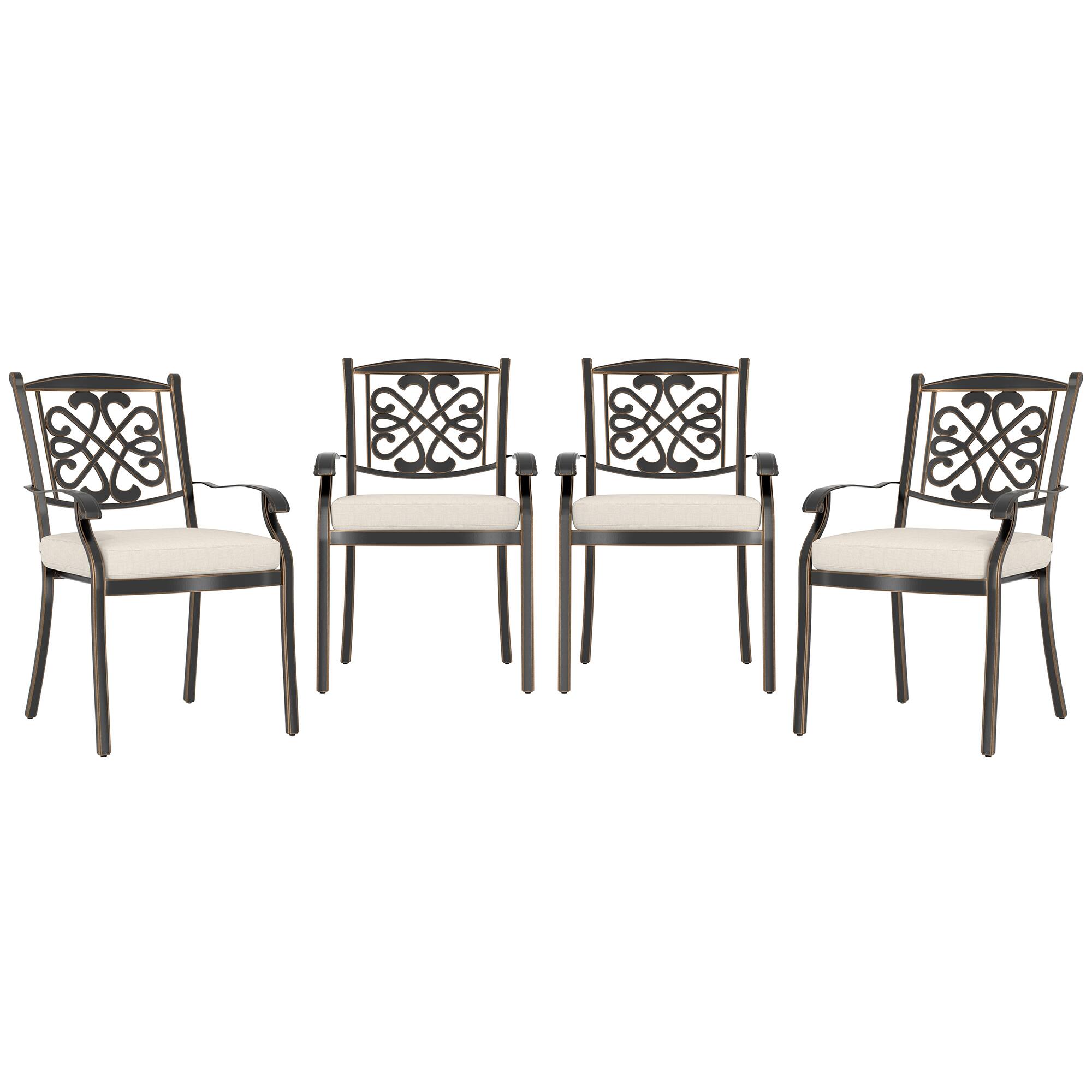 Front. Mondawe - 4-Piece Cast Alu Dining Chairs - Black+Beige.
