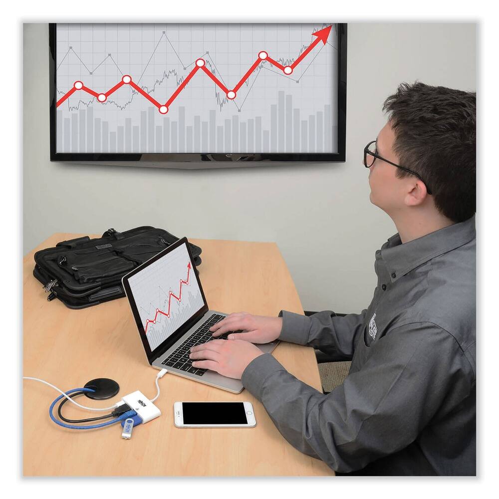 Back. Tripp Lite - U444-06N-HGU-C 3 in. USB-A/USB-C PD Charging/Gigabit Ethernet USB 3.1 Gen 1 USB-C to HDMI Adapter - White - White.