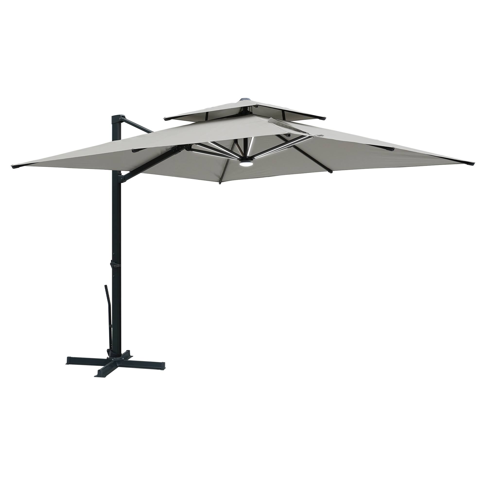 Front. Mondawe - 10x10ft Double Top Patio Cantilever Umbrella Square with Detachable LED Light Strip - Grey.