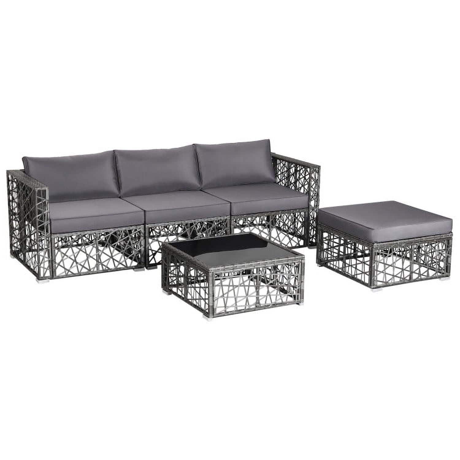 Pefilos - 5 Pieces Patio PE Rattan Wicker Sofa Furniture Set- Wicker Furniture Conversation Sets, Coffee Table for Garden - Gray