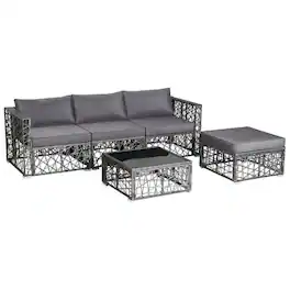 Pefilos - 5 Pieces Patio PE Rattan Wicker Sofa Furniture Set- Wicker Furniture Conversation Sets, Coffee Table for Garden - Gray