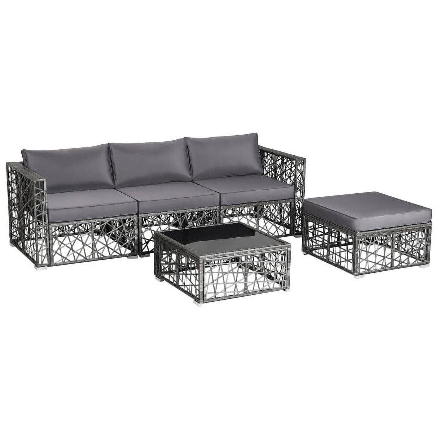Front. Pefilos - 5 Pieces Patio PE Rattan Wicker Sofa Furniture Set-Gray, Wicker Furniture Conversation Sets, Coffee Table for Garden - Gray.