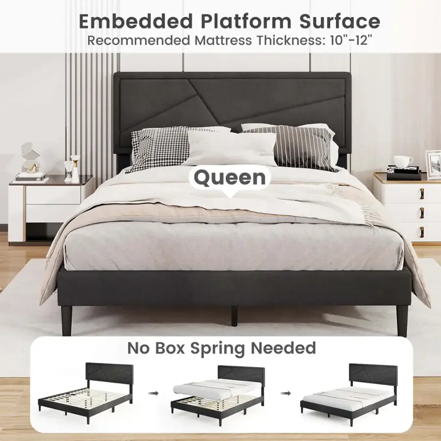 Embedded Platform Surface Recommended Mattress Thickness: 10' 10"-12" Queen No Box Spring Needed