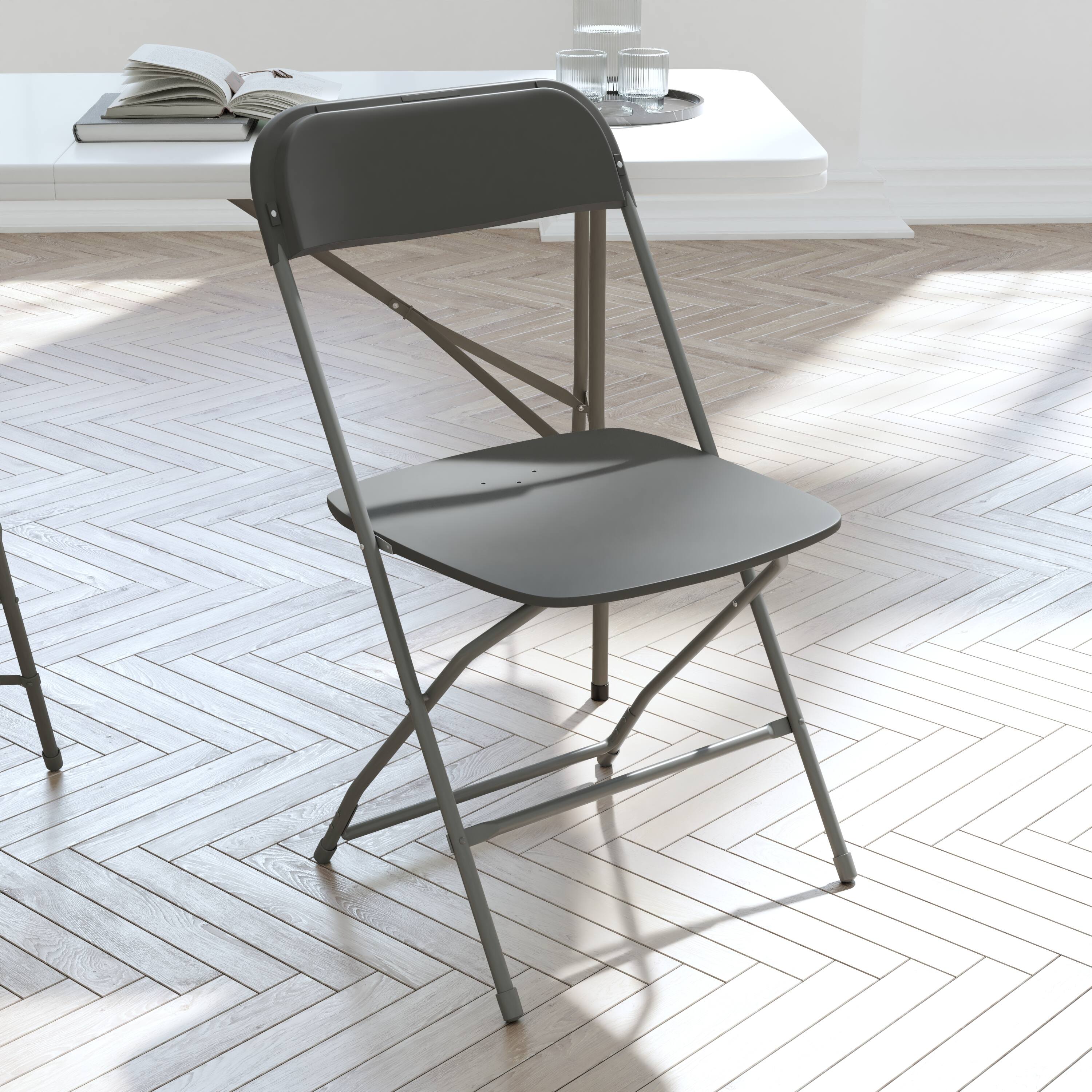 Alt View 5. Emma + Oliver - Set of 4 Extra Wide Plastic Folding Chairs with Sturdy Metal Frames - Gray.