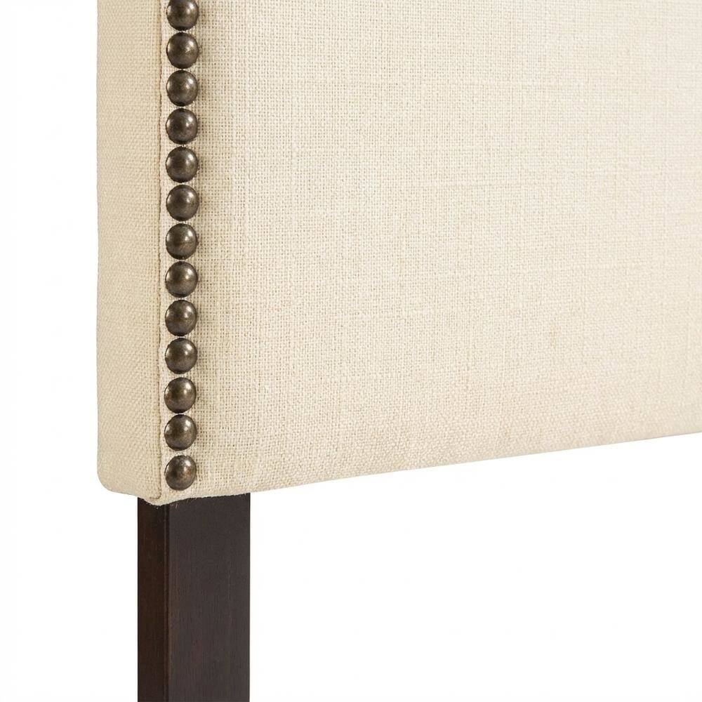 Alt View 1. FurniFact - Upholstered Full Headboard, Nailhead Trim in Neutral Fabric for Stylish Bedroom - Beige.