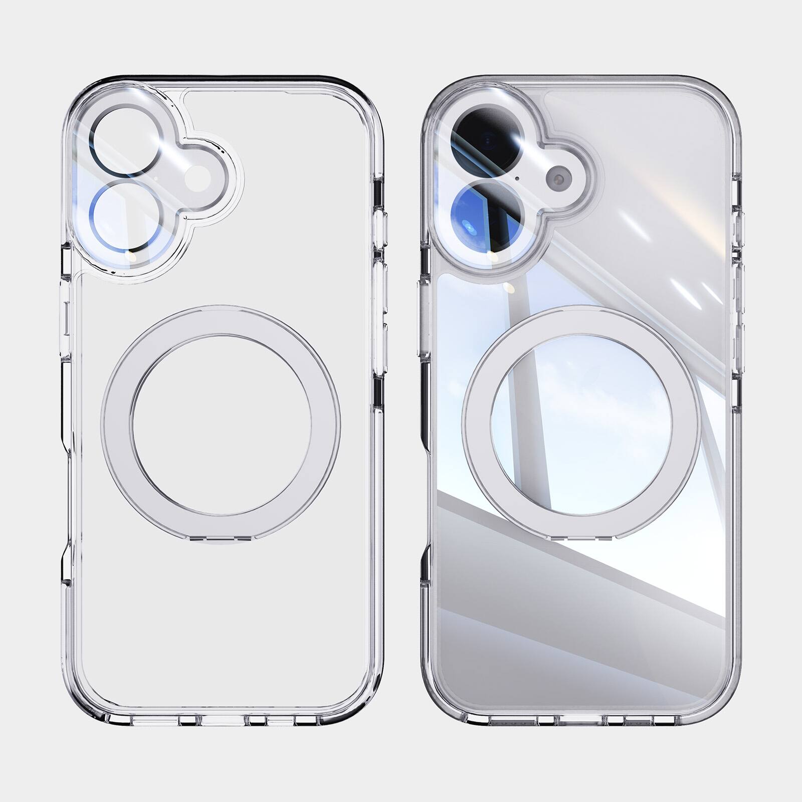 Angle. Dteck - Magnetic Clear Phone Case for Apple iPhone 17 with 360° Rotating Kickstand Shockproof PC+TPU Slim Transparent Cover - White.
