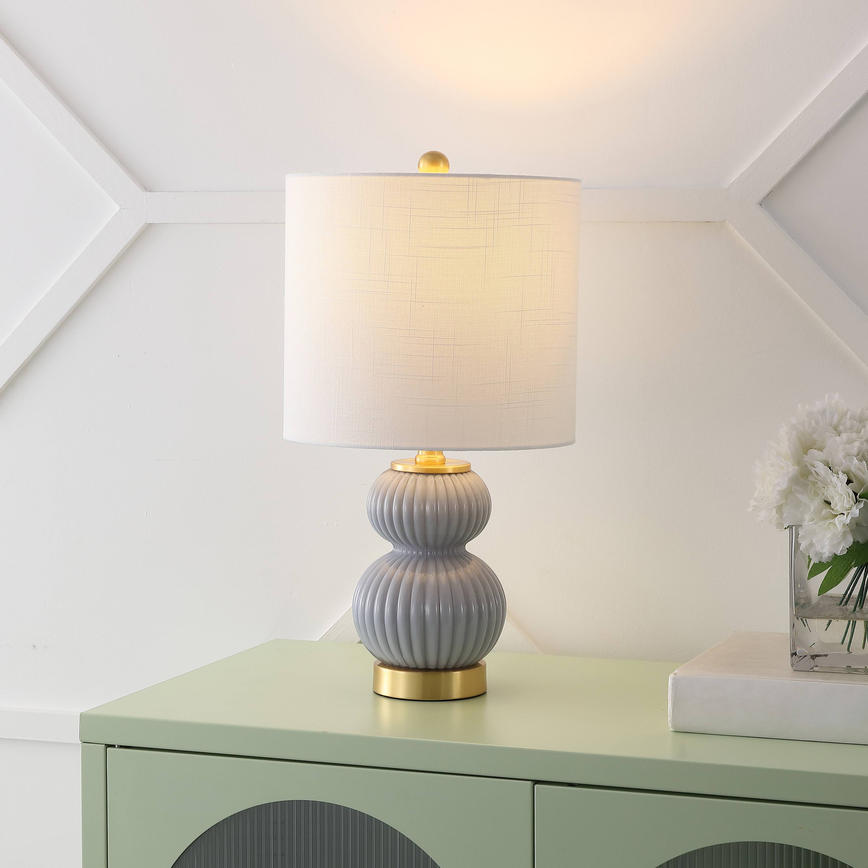Alt View 1. Jonathan Y - Daphne 20" Contemporary Transitional Metal/Glass Ribbed Gourd LED Table Lamp, Gray/Brass Gold - Gray.