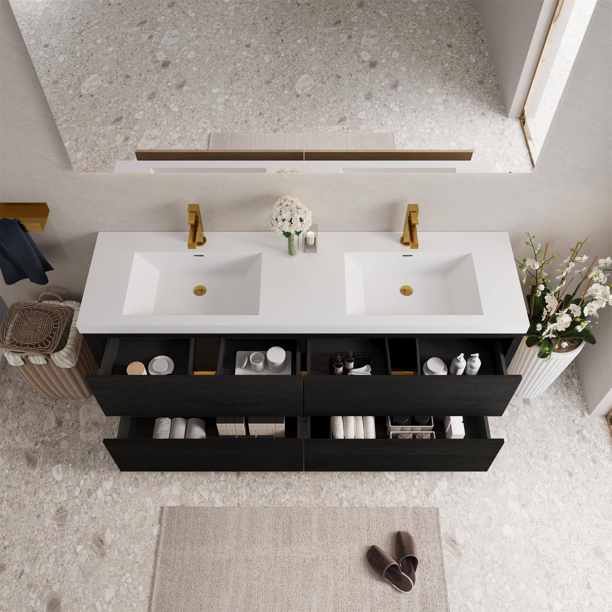 Alt View 2. Boyel Living - 72In Freestanding Bathroom Vanity Double Sinks Espresso Stone Resin Countertop Soft Close Drawers - Espresso.