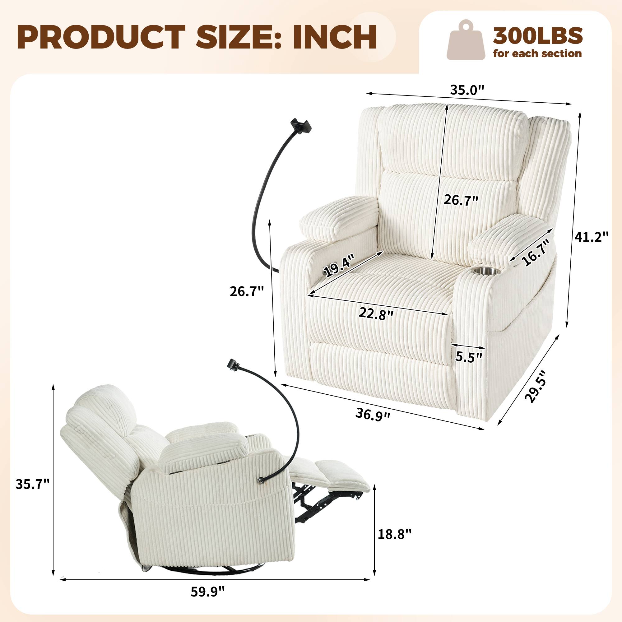 PRODUCT SIZE: INCH  
300LBS for each section  
35.0" 26.7" 26.7" 19.4" 22.8" 41.2" 16.7" 36.9" 5.5" 29.5" 35.7" 18.8" 59.9"