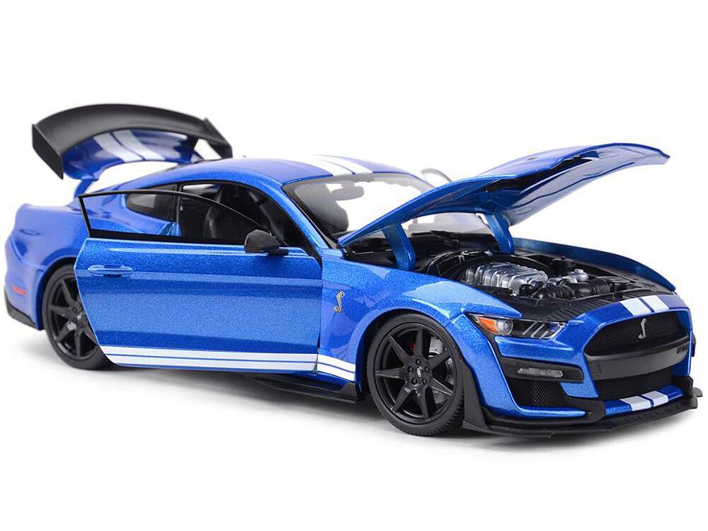 Alt View 2. Maisto - 2020 Ford Mustang Shelby GT500 Blue Metallic with White Stripes "Special Edition" 1/18 Diecast Model Car by Maisto.