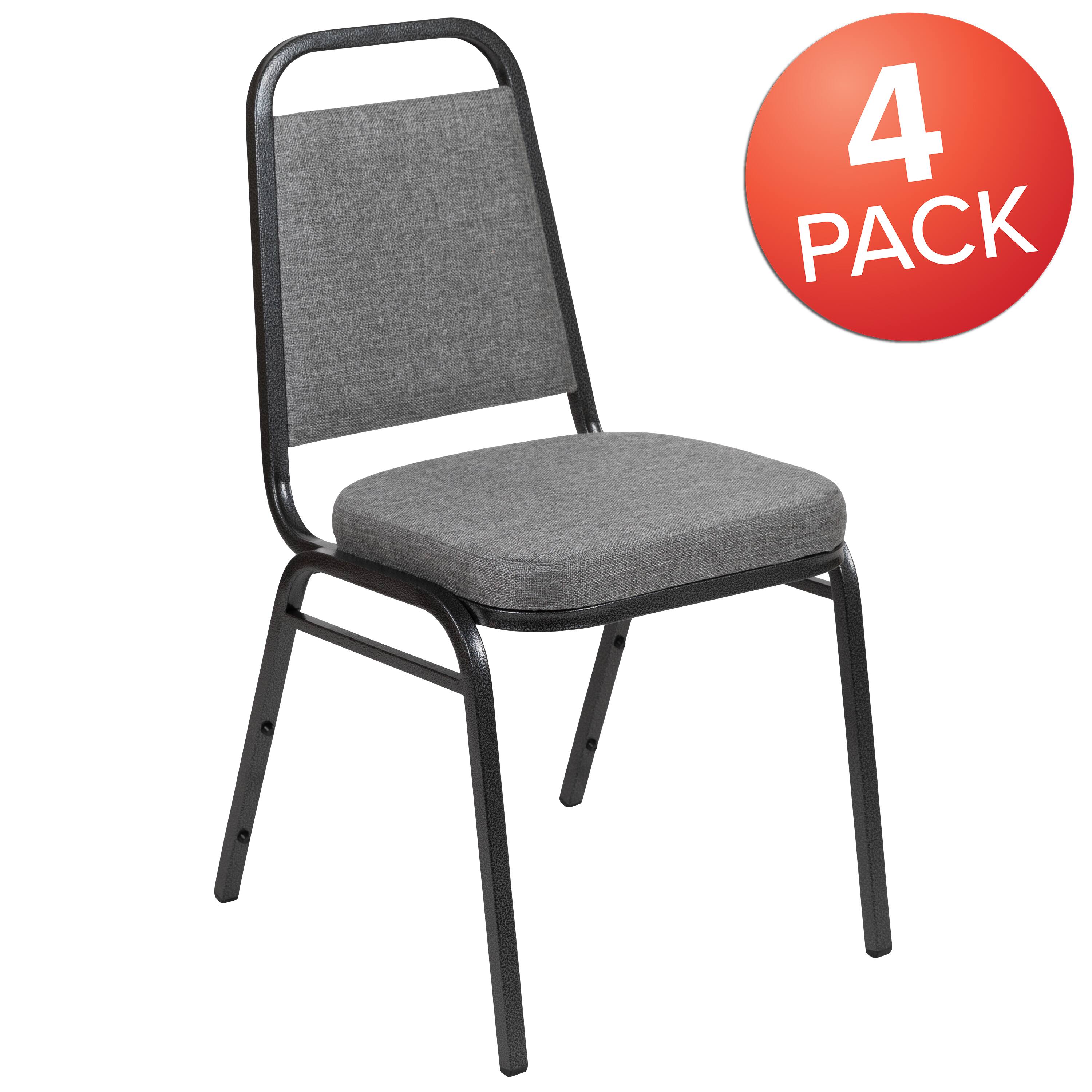 Alt View 1. Emma + Oliver - 4 Pack Trapezoidal Back Stacking Banquet Chair - Gray Fabric/Silver Vein Frame.