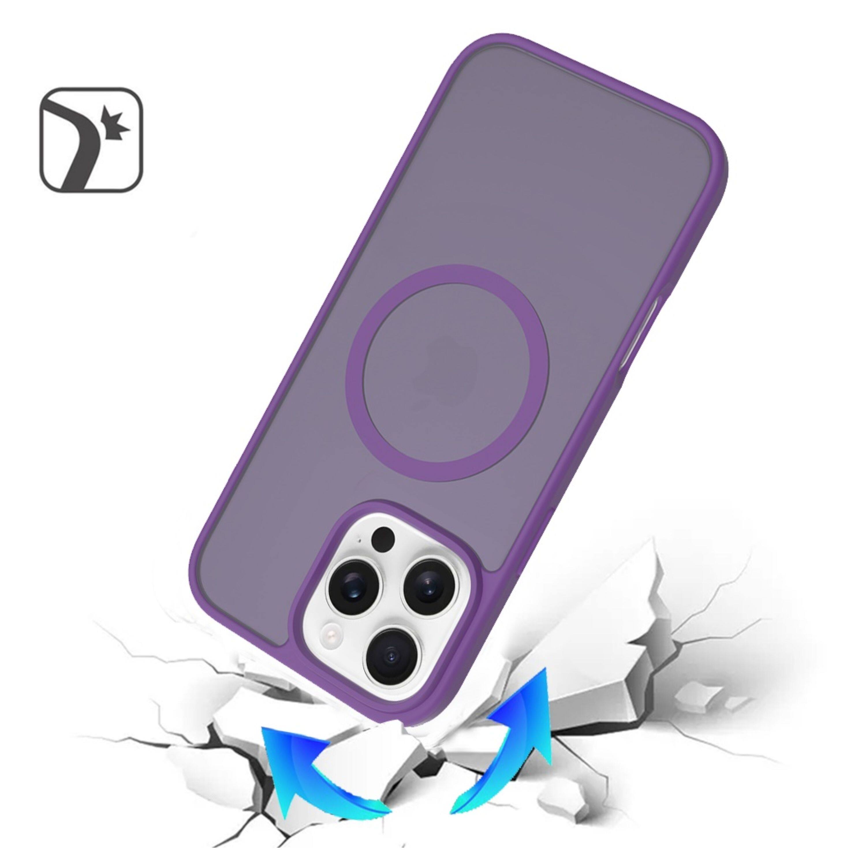 Angle. Kitcheniva - Soft Translucent Magnetic Circle Phone Case With Tempered Glass For iPhone 16 Pro Dark Purple - Dark Purple.