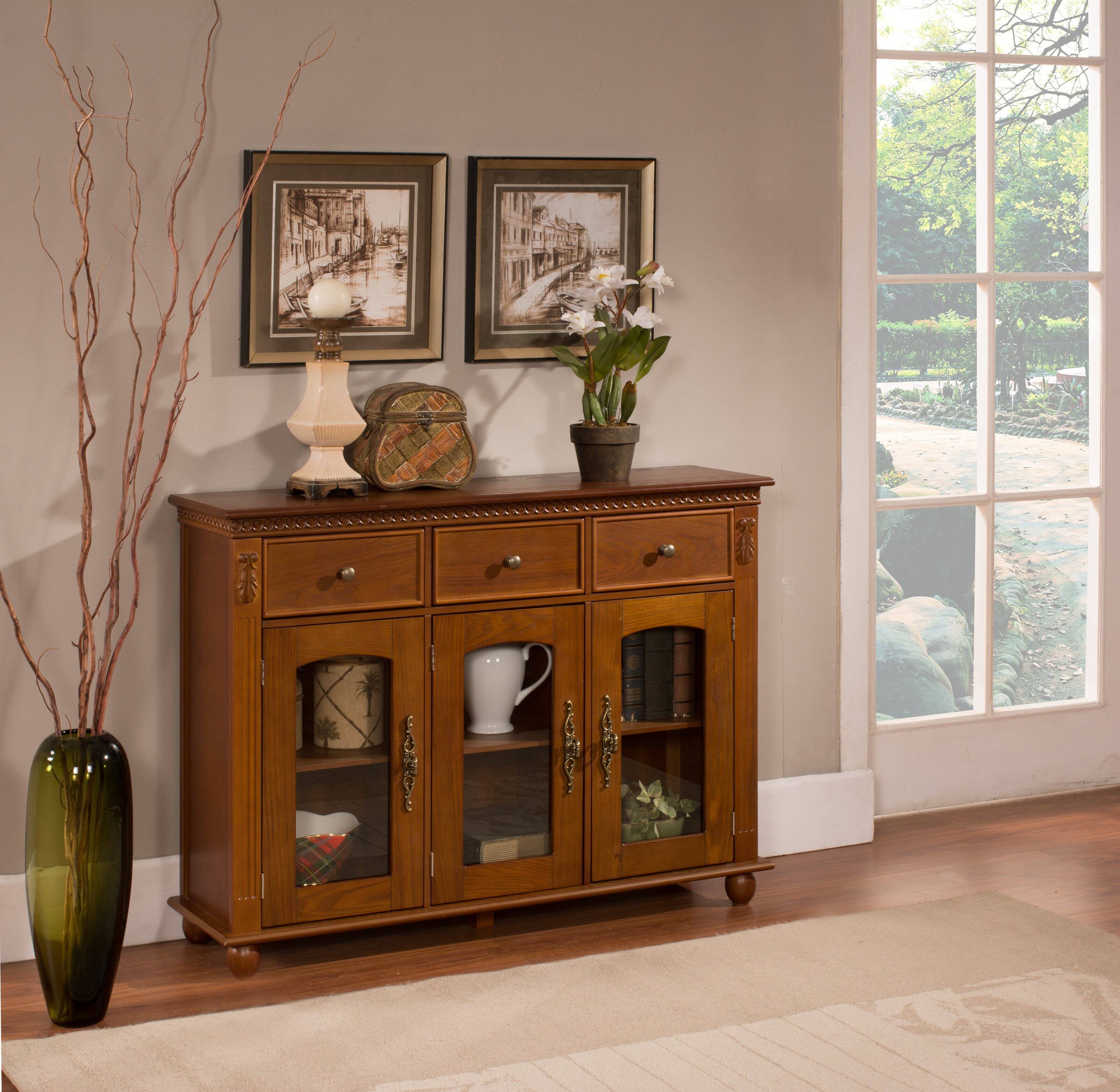 Front. Kings Brand Furniture - Kings Brand Furniture Penrose Wood/Glass Sideboard Buffet Cabinet (Walnut) - Dark Brown.
