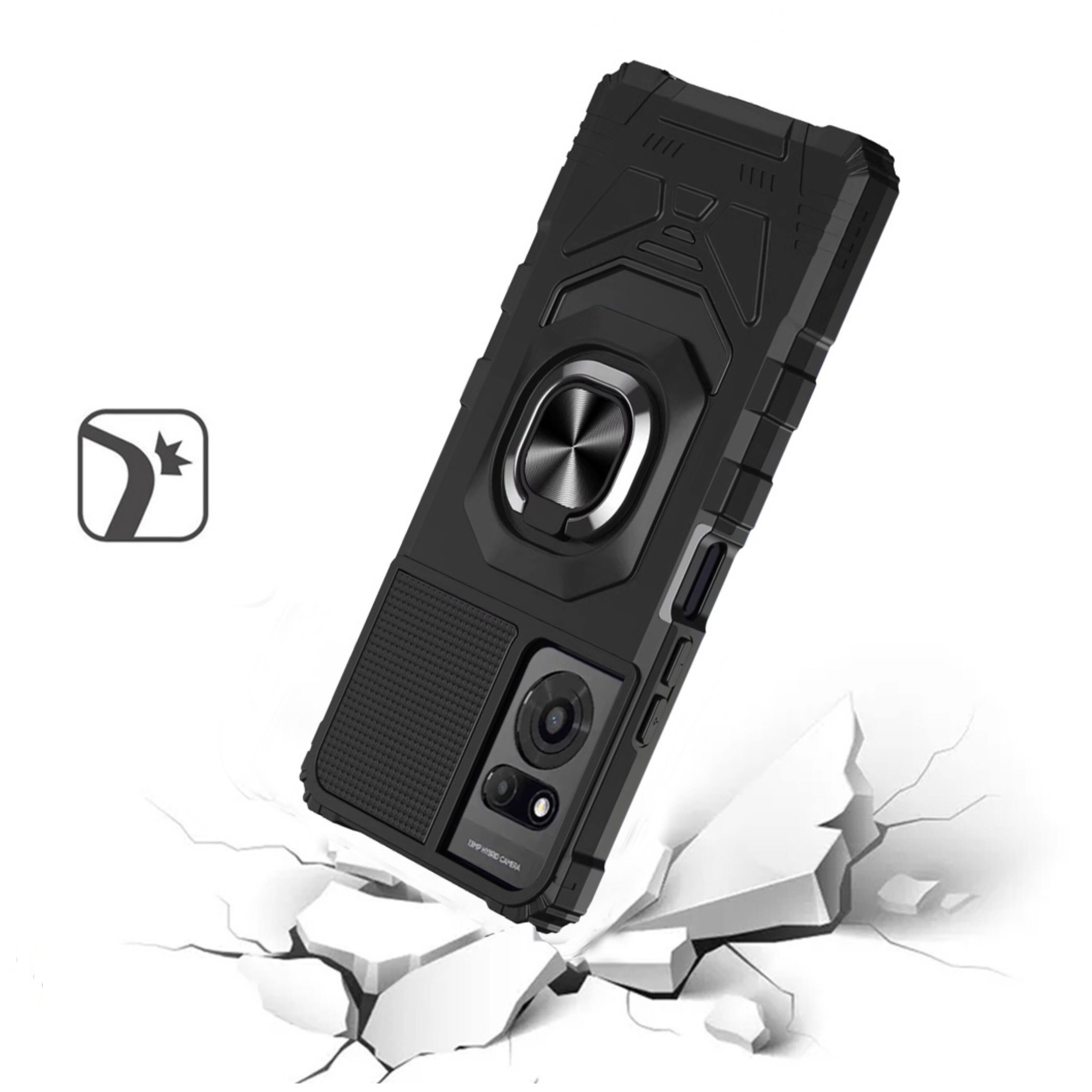 Angle. Kitcheniva - Shockproof Dual Layer Magnetic Rotating Ring Stand Protective Phone Case For TCL K24 Black - Black.
