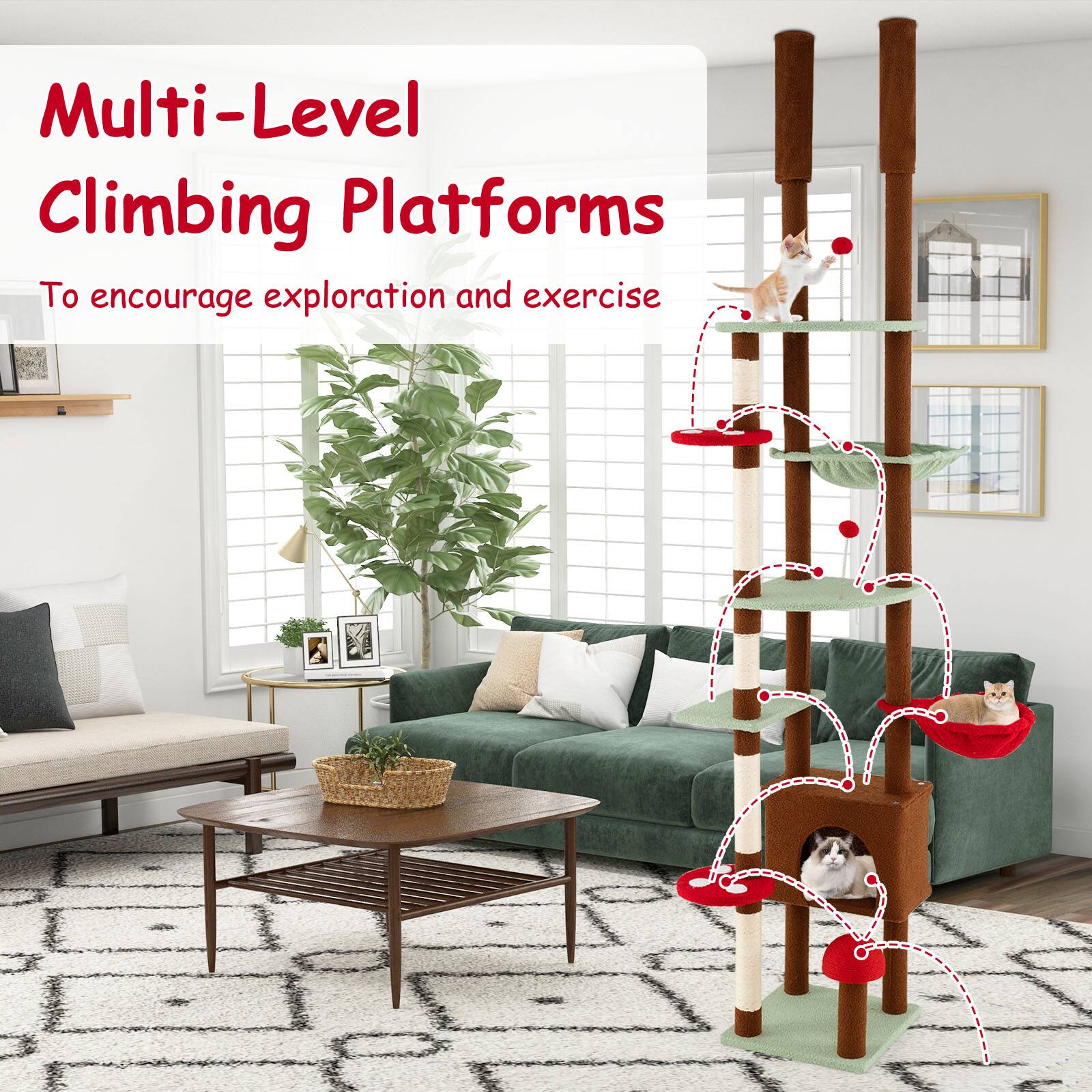 Multi-Level Climbing Platforms  
To encourage exploration and exercise
