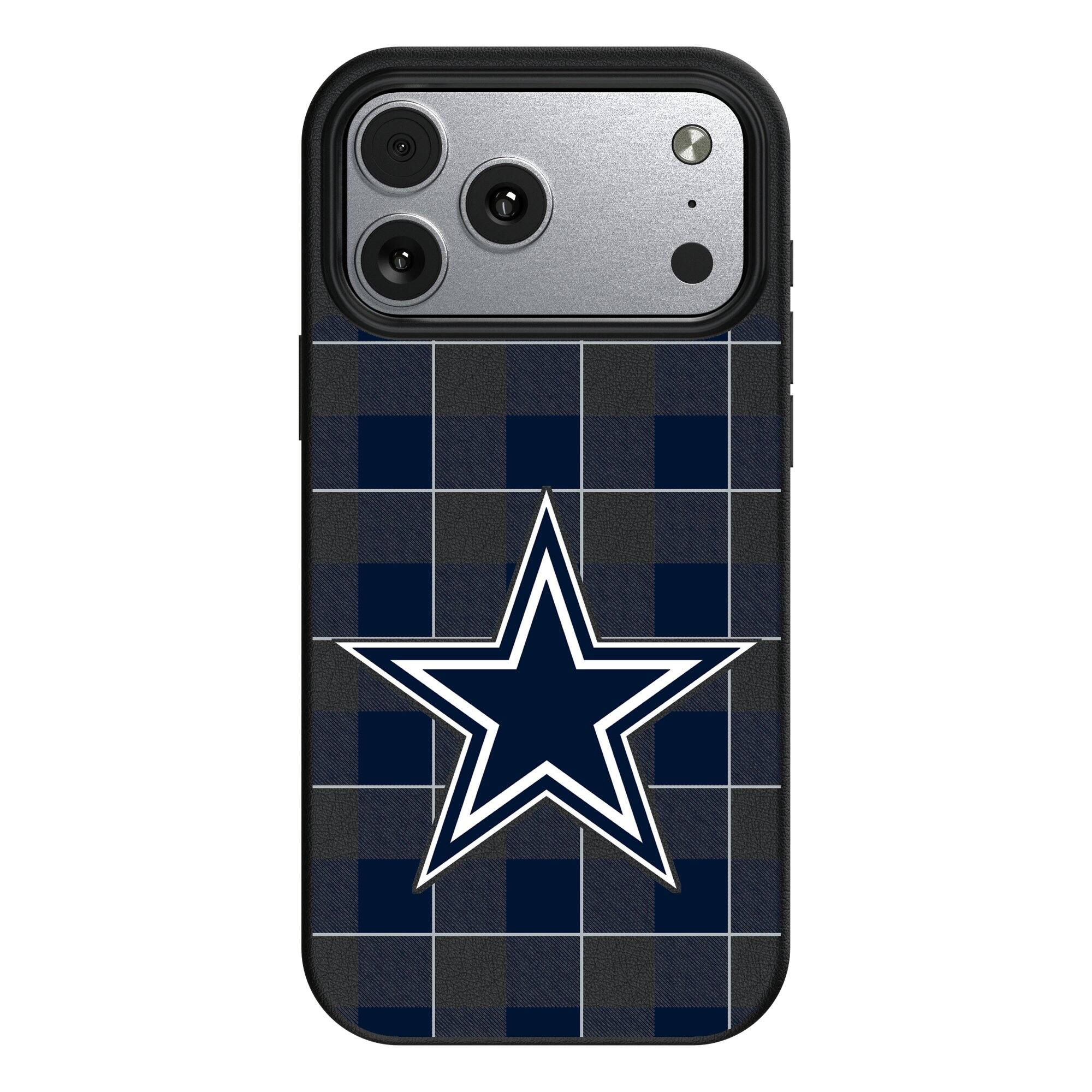 Front. Keyscaper - Dallas Cowboys Plaid Magnetic Bump iPhone Case - 15 - Black.