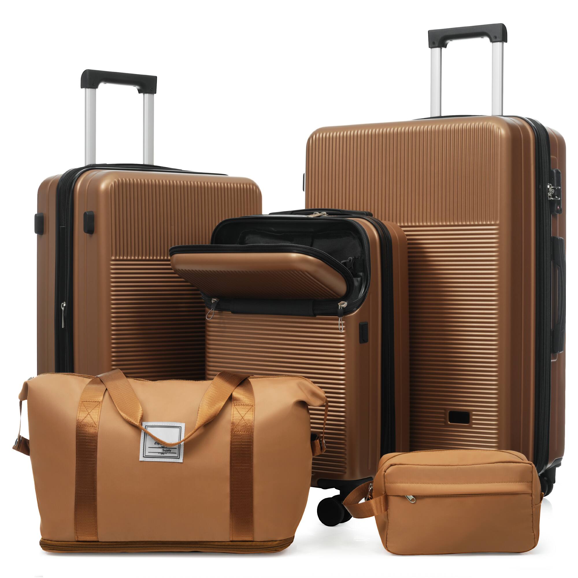 Alt View 9. Ecooso - 5-Piece ABS Luggage Set with Half-Open 20" Carry-On, USB Port, Double Spinner Wheels, TSA Locks, Bags - Brown.