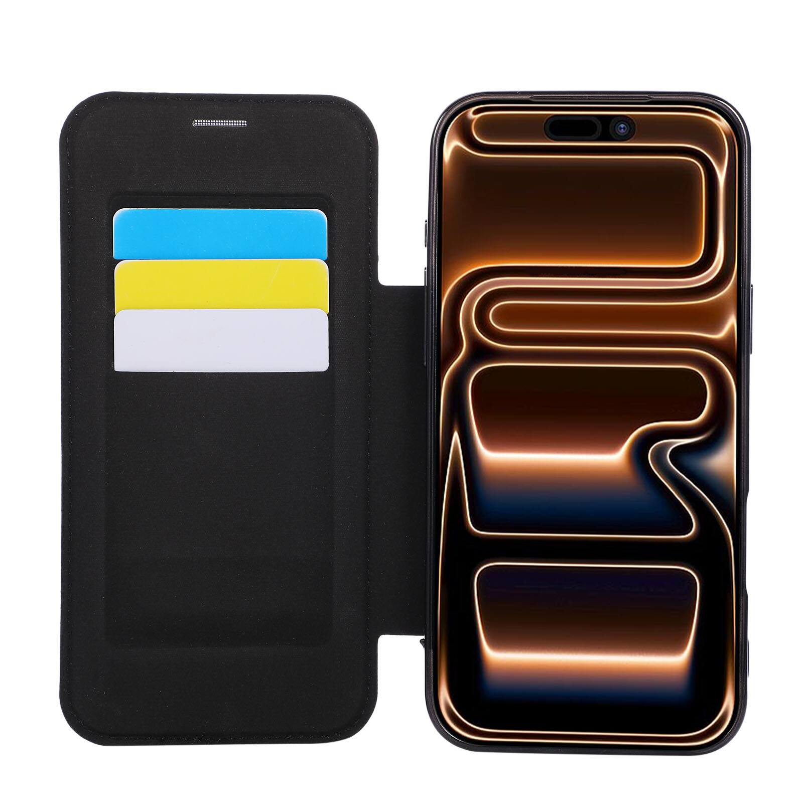 Alt View 4. Dteck - Floral Relief Faux Leather Flip Wallet Case for Apple iPhone 17 Pro Max,Mag Safe Electroplated Slim Clear Back Cover - Black.