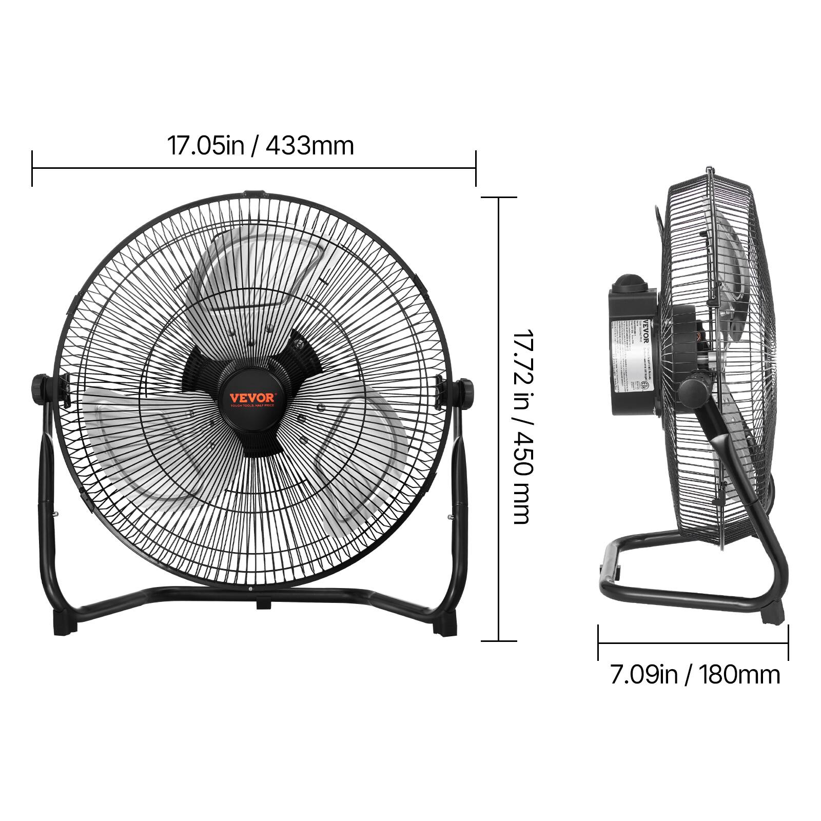 17.05in / 433mm  
17.72in / 450mm  
7.09in / 180mm
