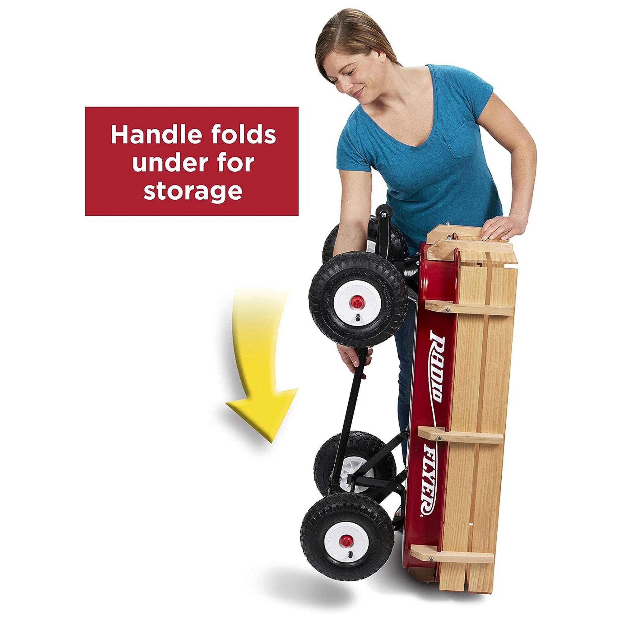 Handle folds under for storage  
RADIO FLYER