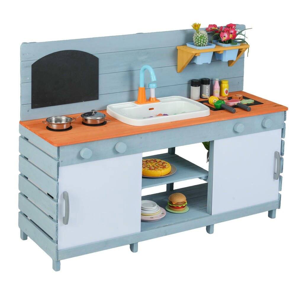 Front. Resenkos - Kids Play Kitchen Set with Stoves for Ages 3-8 - Pretend Cooking Toy for Boys & Girls - Blue - Blue.