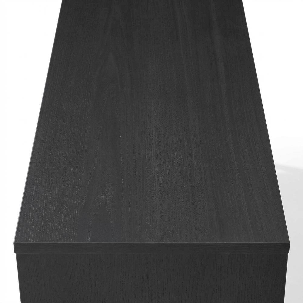 Left. FurniFact - Wooden record player stand with vinyl storage - Black.
