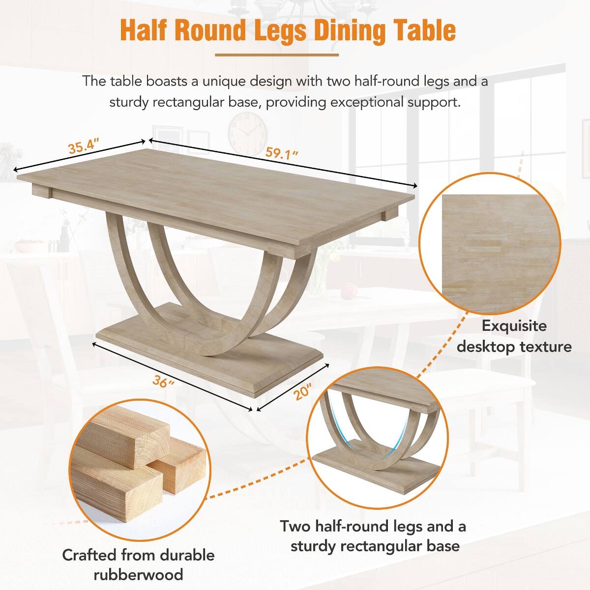 Loheer 6 Piece Dining Table Set With Bench, Modern Seadrift Rubberwood ...