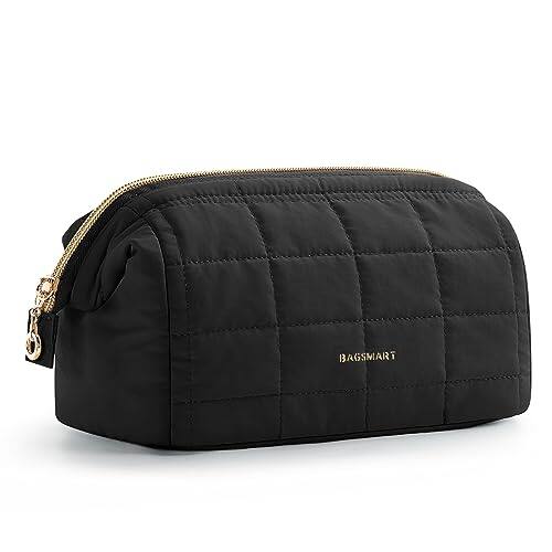 Front. Vulpecula Spade - Makeup Bag Travel Toiletry Bag, Puffy Padded Make Up Bags for Women Makeup Organizer Case, Wide-open Pouch Purse Travel - 02-Black.