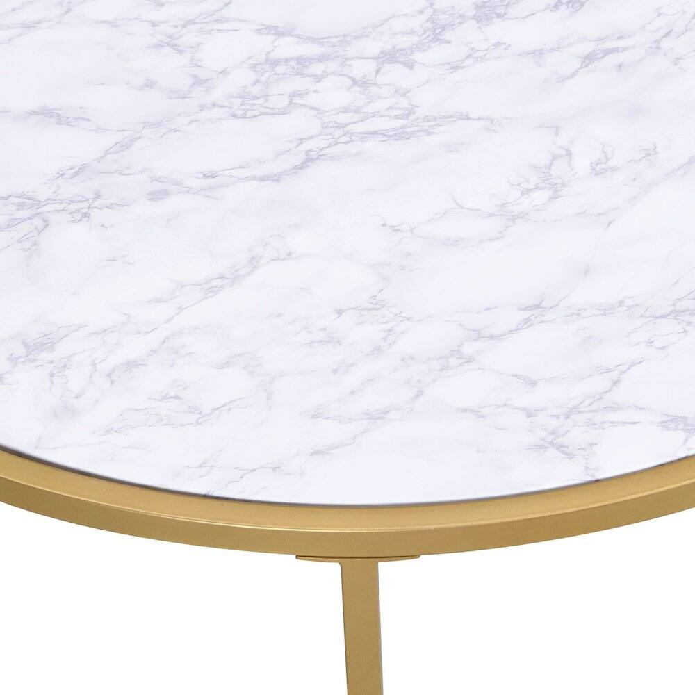 Alt View 2. Carolina Chair & Table - Verazano Faux Marble Top 36" Round Coffee Table - Gold - Gold.