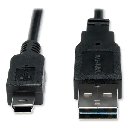 Front. Tripp Lite - UR030-006 6 ft. Reversible A to 5-Pin Mini B Male/Male Universal Reversible USB 2.0 Cable - Black - Black.