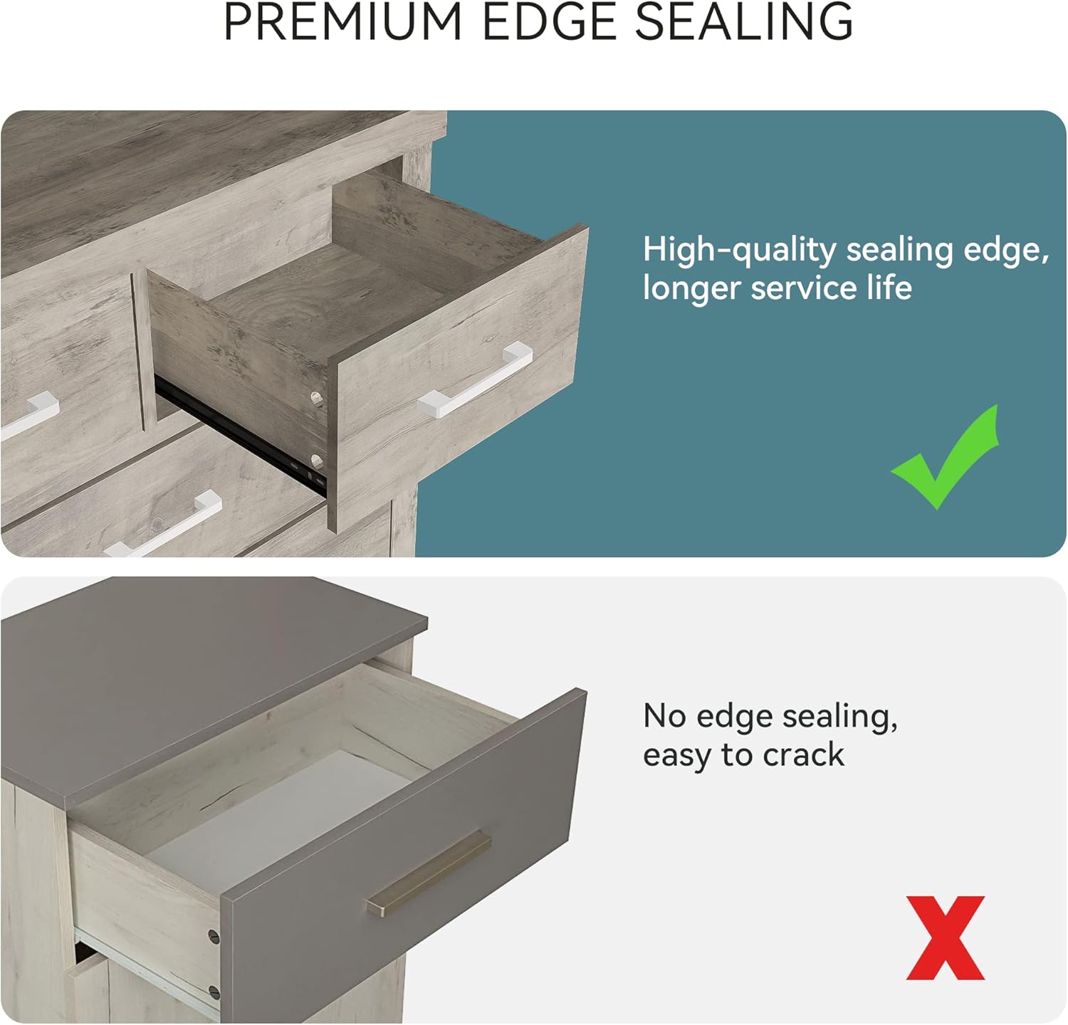 PREMIUM EDGE SEALING

High-quality sealing edge, longer service life

No edge sealing, easy to crack