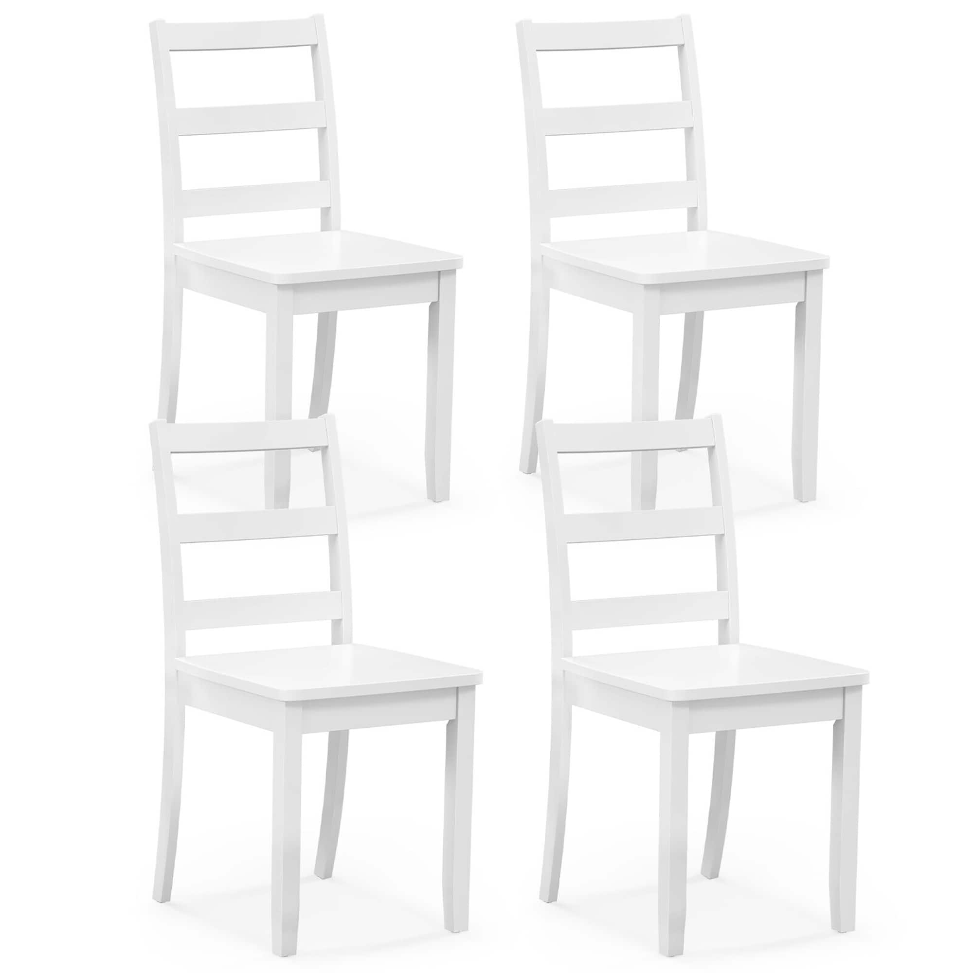 Gymax - Dining Chairs Set of 4 Wood Dining Room Kitchen Side Chairs for Living Room - White