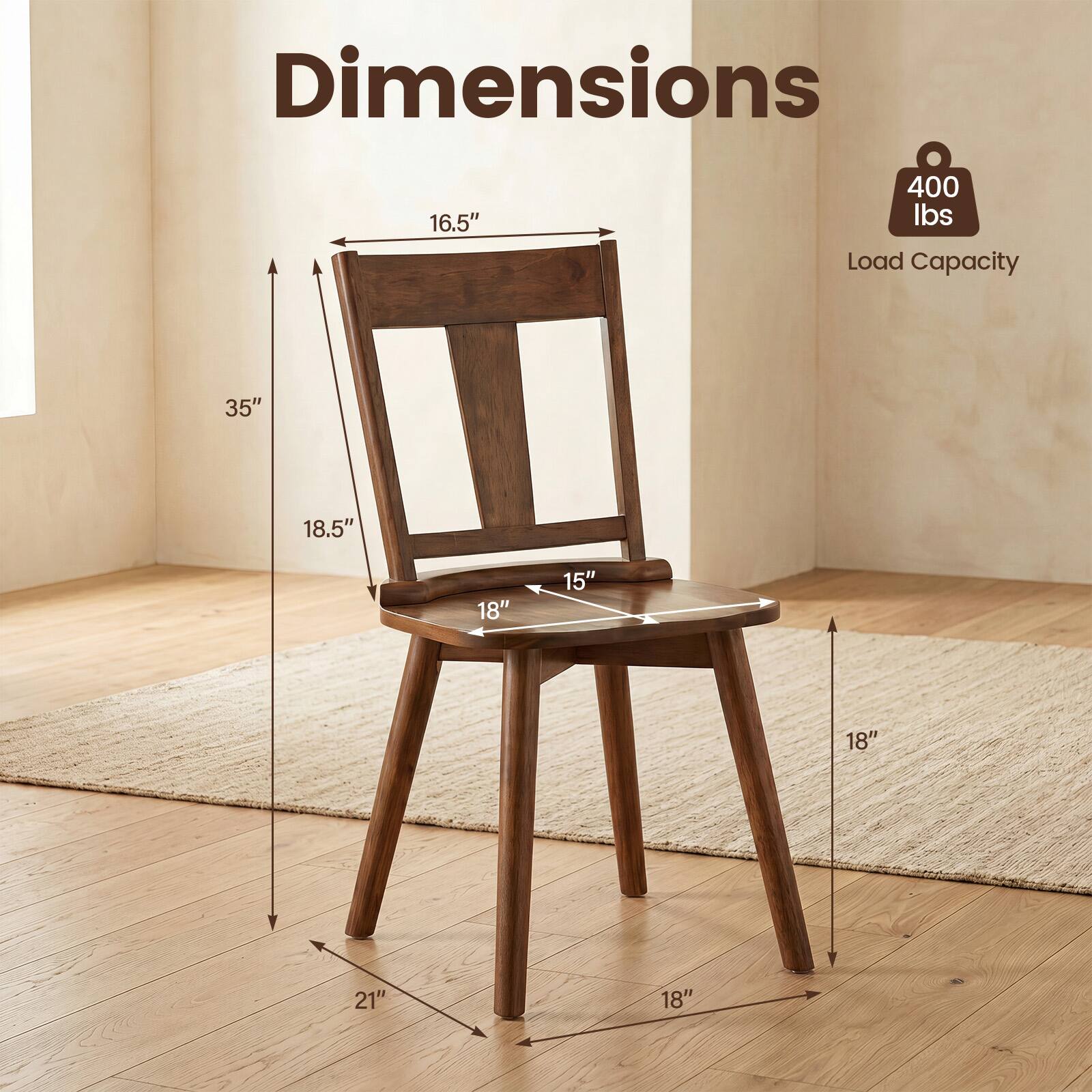 Dimensions
16.5"
400 lbs Load Capacity
35"
18.5"
18"
15"
18"
21"
18"