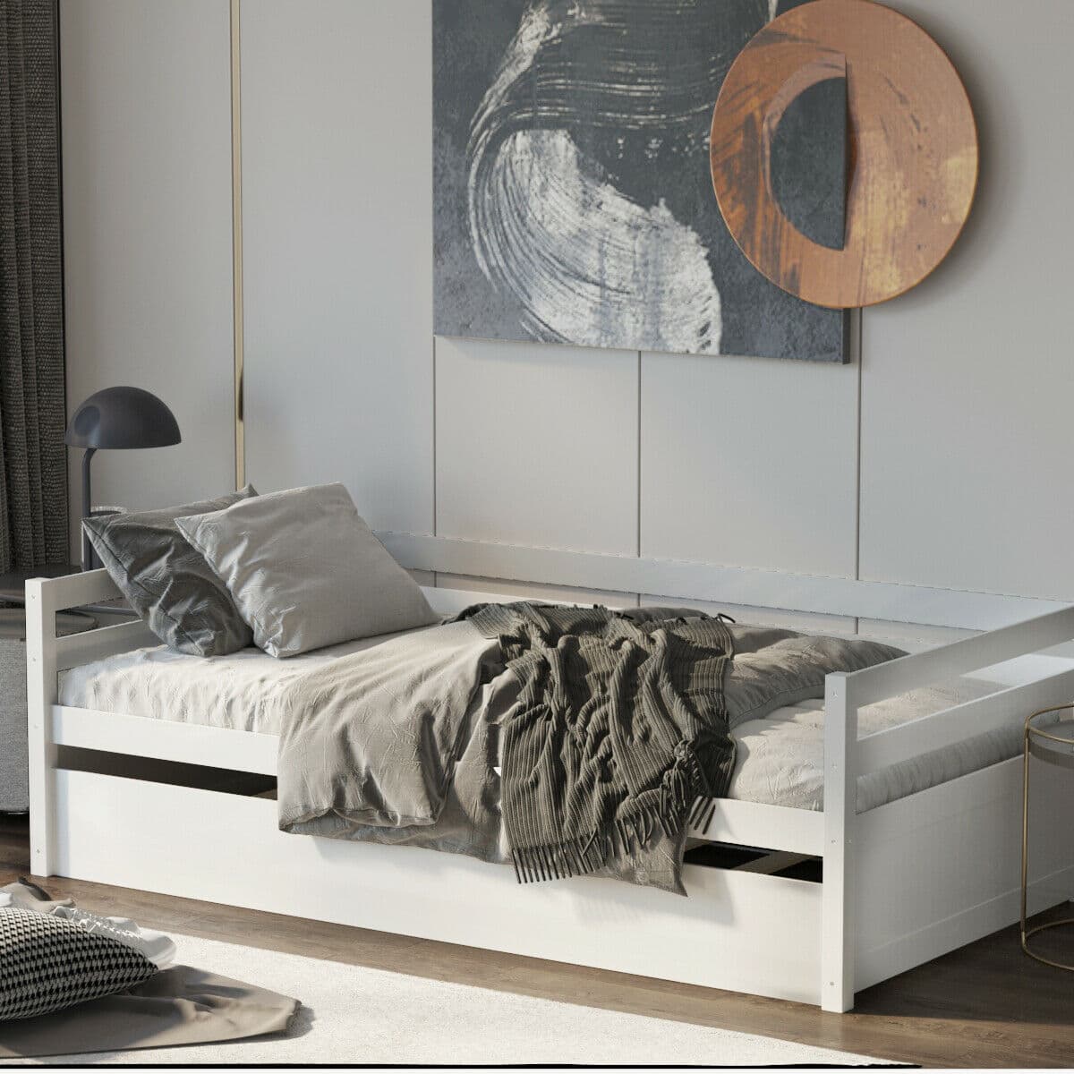 Costway - Twin Size Trundle Daybed Wooden Slat Support Mattress Platform - White
