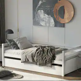 Costway - Twin Size Trundle Daybed Wooden Slat Support Mattress Platform - White