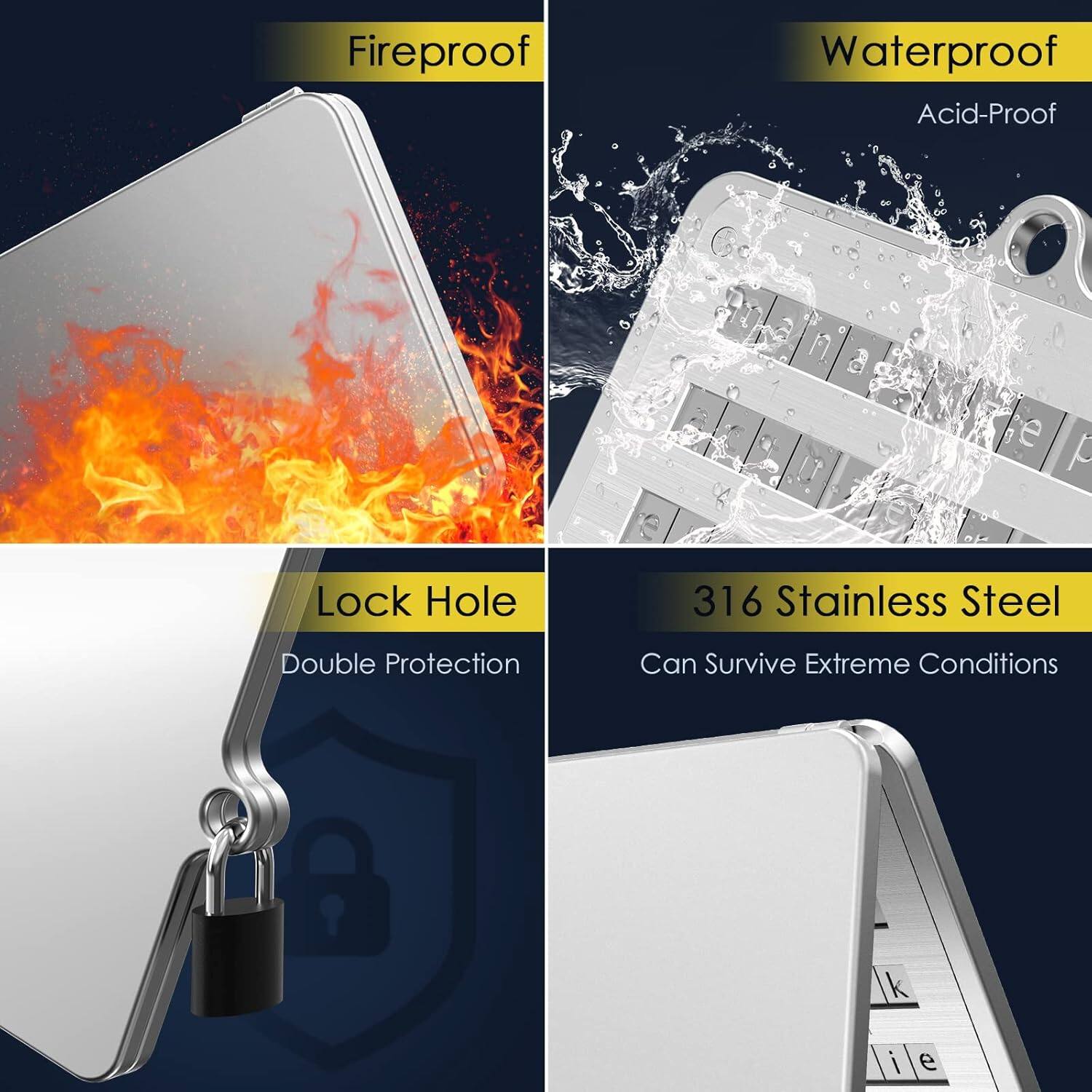 Fireproof Waterproof Acid-Proof  
316 Stainless Steel Double Protection Can Survive Extreme Conditions  
Lock Hole
