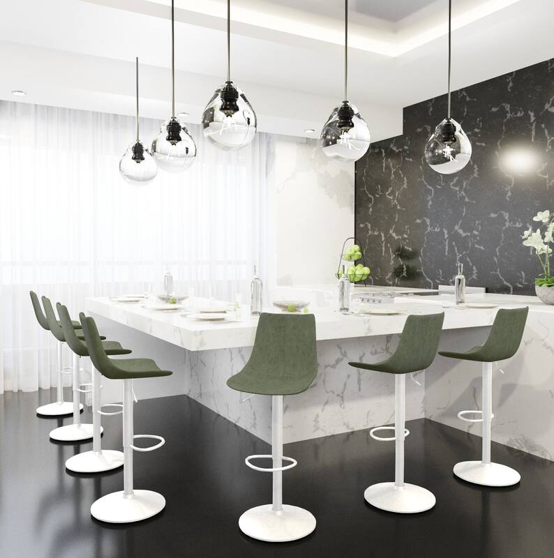 Alt View 1. LeisureMod - Tilbury Bar Stool with White Base, Modern Adjustable Swivel Counter Height Stool with Footrest - Olive Green.